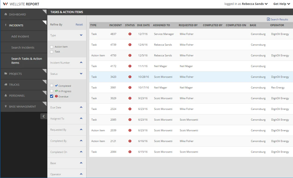 screenshot of Wellsite Report